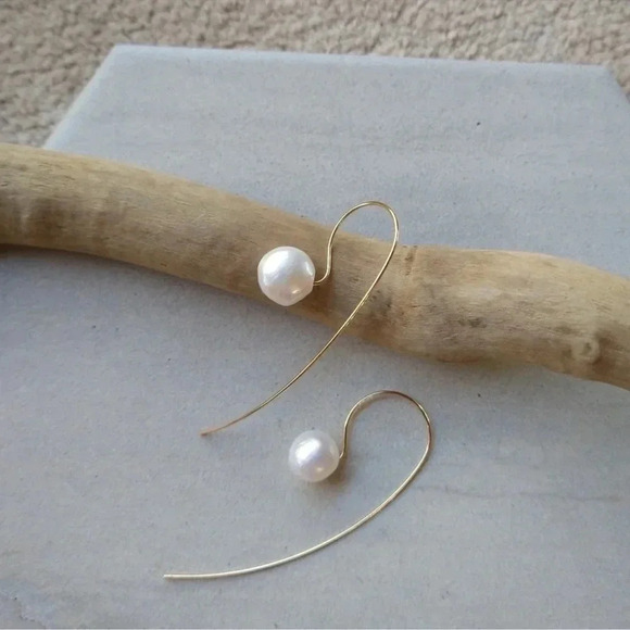 2 LEFT! Pearl Threader Earrings Gold Natural Baroque - Picture 10 of 13